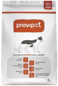 Корм для активных кошек с индейкой PROVIPET 2 кг.